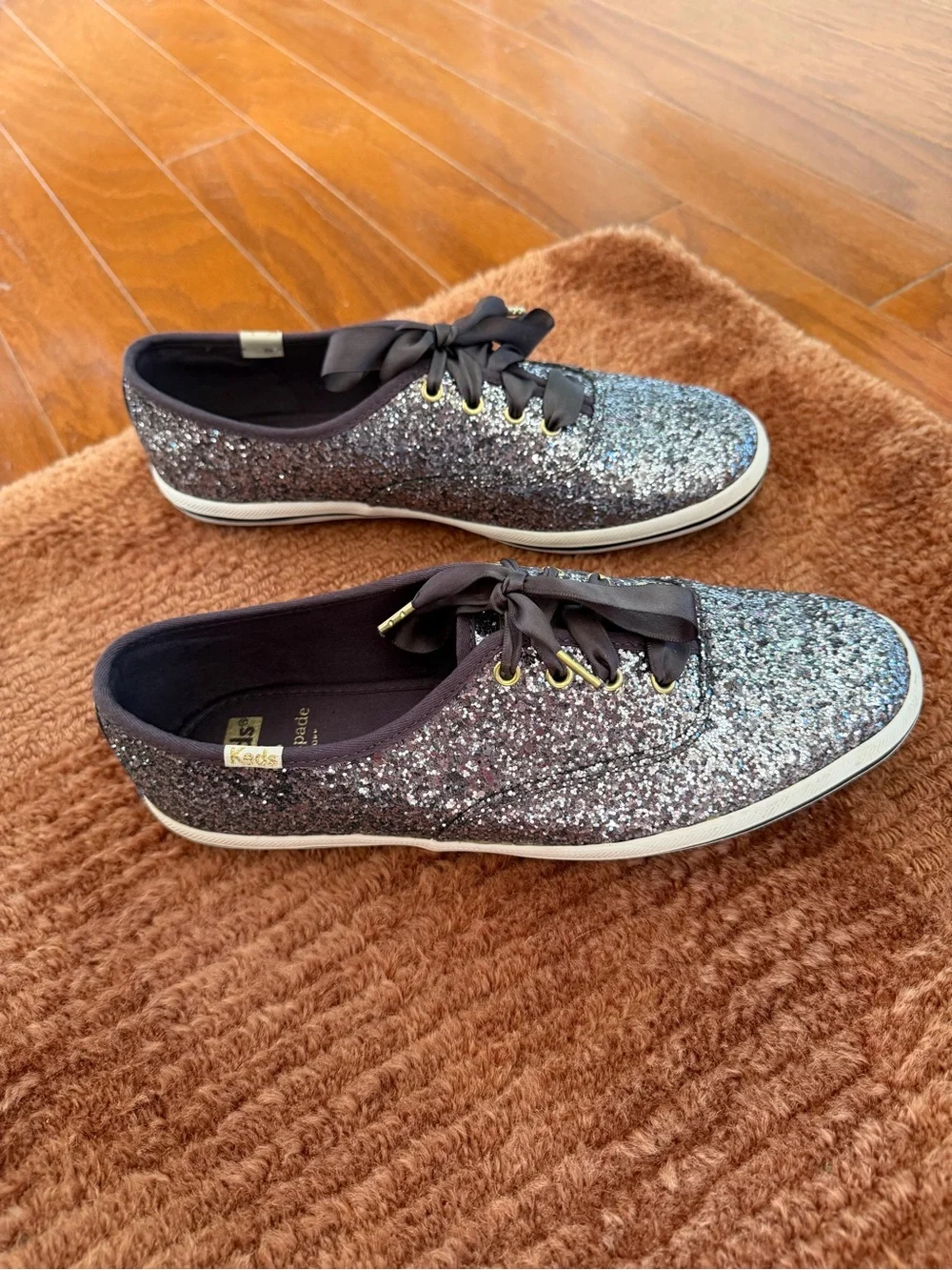 Kate Spade for Keds Glitter Sneakers Women’s Size 7.5 Dark Silver Satin